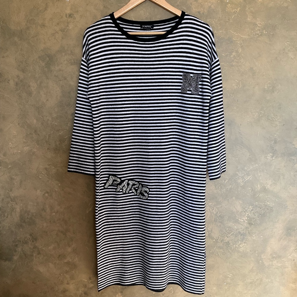 Sempre Wool Cashmere Angora Blend Striped Sweater Dress
